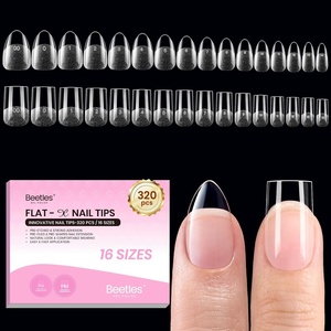 Beetles Gel Nail Tips Flat-X- Square Medium, 320pcs 16 Sizes(00-14), Pre-Etched Half Matte Full Cover Soft Gel Tips, Clear Press on False Nail Extension Acrylic Fake Nails, Easy DIY Salon Art(3-1-Short Almond Square 320pcs (Dual-Shape Tips))