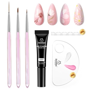Beetles Gel Polish Nail Art Brushes Set, 6 Pcs Fingernail Art Design Pen, Floral Pattern Handle, Gradient Bristles Nail Brush Set DIY with Palette Dotting Manicure Tool Kit(A-3 Pcs Nail Art Brushes & White Gel)
