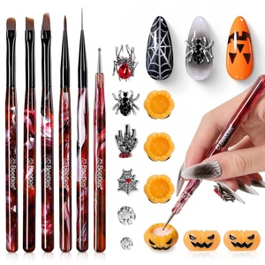 Beetles Gel Polish Nail Art Brushes Set, 6 Pcs Fingernail Art Design Pen, Floral Pattern Handle, Gradient Bristles Nail Brush Set DIY with Palette Dotting Manicure Tool Kit(6Pcs Halloween Nail Art Brushes)