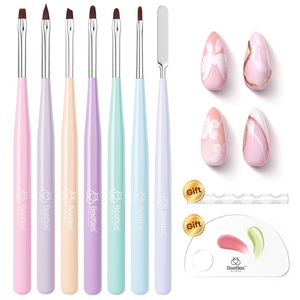 Beetles Gel Polish Nail Art Brushes Set, 6 Pcs Fingernail Art Design Pen, Floral Pattern Handle, Gradient Bristles Nail Brush Set DIY with Palette Dotting Manicure Tool Kit(0-2-7pcs Nail Art Brushes Set)