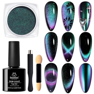 Beetles Gel Polish Sliver Chrome Nail Powder, Mirror Metallic Effect Premium Salon Nail Glitter Manicure Pigments for Nail Art Design, 0.04oz/1g(Chameleon Cat Eye Set)