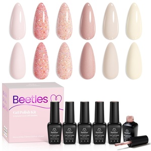 Beetles Glitter Gel Polish Set – Diamond Shine 6 Colors Reflective Sparkle Gel Set, Silver Black Pink Gold Holographic Shimmer Polish, with Nail Art Stickers Soak Off Uv LED Manicure Gifts for Women(2-Old Money)