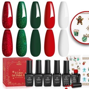 Beetles Glitter Gel Polish Set – Diamond Shine 6 Colors Reflective Sparkle Gel Set, Silver Black Pink Gold Holographic Shimmer Polish, with Nail Art Stickers Soak Off Uv LED Manicure Gifts for Women(0-0- 0-Red Happy Holidays)