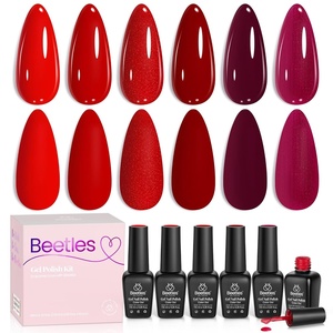 Beetles Glitter Gel Polish Set – Diamond Shine 6 Colors Reflective Sparkle Gel Set, Silver Black Pink Gold Holographic Shimmer Polish, with Nail Art Stickers Soak Off Uv LED Manicure Gifts for Women(0-Red Obsession)
