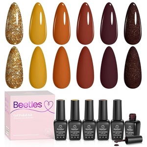 Beetles Glitter Gel Polish Set – Diamond Shine 6 Colors Reflective Sparkle Gel Set, Silver Black Pink Gold Holographic Shimmer Polish, with Nail Art Stickers Soak Off Uv LED Manicure Gifts for Women(0-0-Candy Corn)