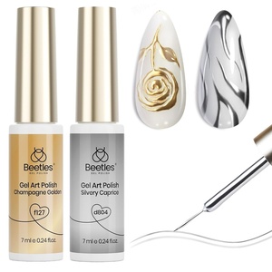 Beetles Metallic Gel Nail Polish Liner Set Silver Bronze Gold 2pcs Gel Liner Nail Art Chrome 3D High-Gloss Effect for Nails Paint Design with Thin Brush DIY French Manicure Curing Requires at Home(Silver Gold Gel Liner Set)