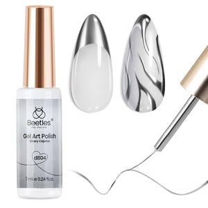 Beetles Nail Art Brushes, 1pcs Liner Brush Size 15mm Painting Art Design Manicure Pen Detachable Handle and Protect Cap Professional Nail Tools for Lines, Details, Fine Drawing(Gel Silver)