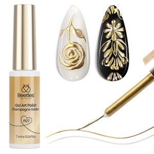 Beetles Nail Art Brushes, 1pcs Liner Brush Size 15mm Painting Art Design Manicure Pen Detachable Handle and Protect Cap Professional Nail Tools for Lines, Details, Fine Drawing(0-Metallic Gold)