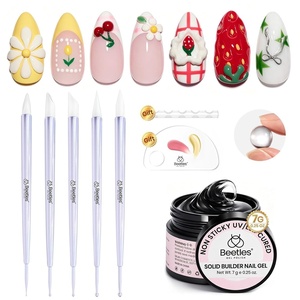 Beetles Nail Art Brushes, Clean Up Brush Gel Polish Nail Art Design Pen Painting Tools Fingernail Brush Nail Cleaning Brush Nail Art Liner Brush and Nail Dotting Pen Salon Diy at Home(1-5PCS Nail Art Dotting Tools&3D Nail Gel)
