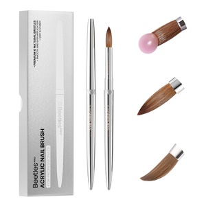 Beetles Nail Art Pens Brushes, 5pcs Nail Art Liner Brushes Set Painting Nail Dotting Drawing Tool Metal Handle for Long Lines, Details, Fine Sizes 7/11/15/20/25mm Gift for Women(Pro Acrylic Nail Brush 12#)