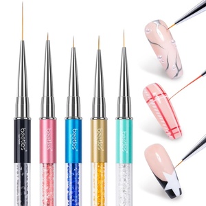 Beetles Nail Art Pens Brushes, 5pcs Nail Art Liner Brushes Set Painting Nail Dotting Drawing Tool Metal Handle for Long Lines, Details, Fine Sizes 7/11/15/20/25mm Gift for Women(5Pcs Nail Art Brushes)