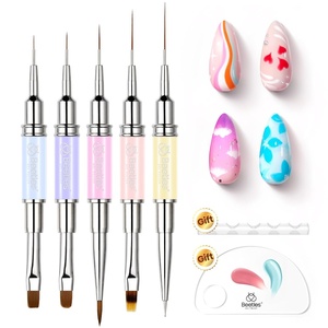 Beetles Nail Art Pens Brushes, 5pcs Nail Art Liner Brushes Set Painting Nail Dotting Drawing Tool Metal Handle for Long Lines, Details, Fine Sizes 7/11/15/20/25mm Gift for Women(5pcs Double-ended Nail Art Brush Set)