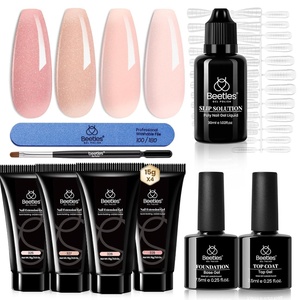 Beetles Nail Extension Gel, 4 Colors Poly Nail Gel Kit with Base & Top Coat, Slip Solution & Brush, All-in-One Starter Kit for Home Manicure, Holiday Gift for Women(0 – Christmas Limited Nail Extension Gel)
