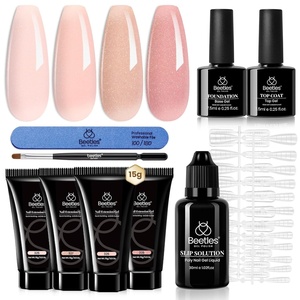 Beetles Nail Extension Gel, 4 Colors Poly Nail Gel Kit with Base & Top Coat, Slip Solution & Brush, All-in-One Starter Kit for Home Manicure, Holiday Gift for Women(She’s Soft Glam)