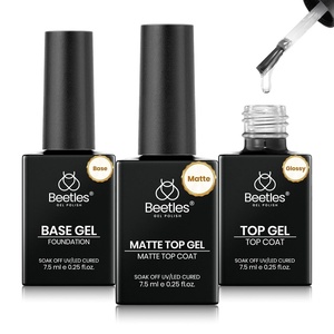 Beetles No Wipe Gel Top Coat and Base Coat Set for Gel Nail Polish – 2Pcs 15ml Super Shiny and Long Lasting Soak Off UV/LED Lamp Nail Art Design Gift(0 – Clear 3 PCS)