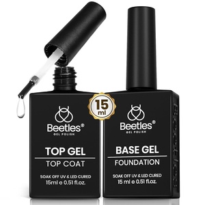 Beetles No Wipe Gel Top Coat and Base Coat Set for Gel Nail Polish – 2Pcs 15ml Super Shiny and Long Lasting Soak Off UV/LED Lamp Nail Art Design Gift(0-0-gel base and top coat)