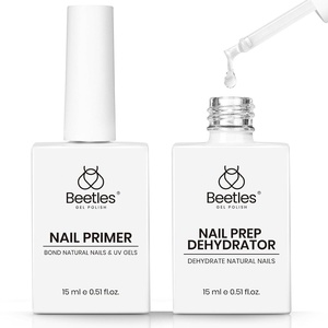 Beetles No Wipe Gel Top Coat and Base Coat Set for Gel Nail Polish – 2Pcs 15ml Super Shiny and Long Lasting Soak Off UV/LED Lamp Nail Art Design Gift(0-2Pcs Nail Dehydrator and Primer Set)