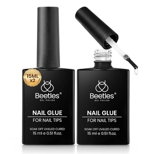 Beetles No Wipe Gel Top Coat and Base Coat Set for Gel Nail Polish – 2Pcs 15ml Super Shiny and Long Lasting Soak Off UV/LED Lamp Nail Art Design Gift(0-2Pcs 15ml Gel Nail Glue)
