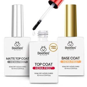 Beetles No Wipe Gel Top Coat and Base Coat Set for Gel Nail Polish – 2Pcs 15ml Super Shiny and Long Lasting Soak Off UV/LED Lamp Nail Art Design Gift(0-3-Clear Hema Free Top Coat and Base Coat Set)