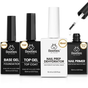 Beetles No Wipe Gel Top Coat and Base Coat Set for Gel Nail Polish – 2Pcs 15ml Super Shiny and Long Lasting Soak Off UV/LED Lamp Nail Art Design Gift(0-Clear Gel Top Base Coat and Dehydrator Set)