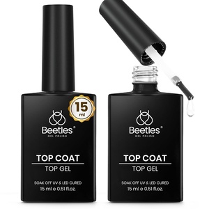 Beetles No Wipe Gel Top Coat and Base Coat Set for Gel Nail Polish – 2Pcs 15ml Super Shiny and Long Lasting Soak Off UV/LED Lamp Nail Art Design Gift(Clear Top Coat 15ml *2)