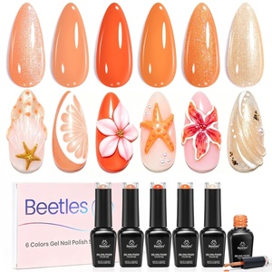 Beetles Orange Gel Nail Polish Set – Summer Sunset Auras Shimmer Gel Polish, 6 Colors Sunrise Tangerine Coral Orange Gel Nail Art, Soak Off Uv DIY Salon Manicure Kit Gift for Women(Sunset Auras)