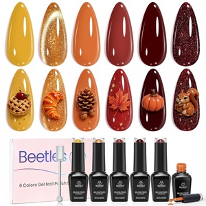 Beetles Orange Gel Nail Polish Set – Summer Sunset Auras Shimmer Gel Polish, 6 Colors Sunrise Tangerine Coral Orange Gel Nail Art, Soak Off Uv DIY Salon Manicure Kit Gift for Women(Maple Gleam)