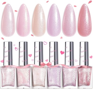 Beetles Pearl Nail Polish Set Mermaid Glow, 6 Colors Shimmer Pearl Pink Purple Quick Dry Nail Polish Long Lasting DIY Manicure Gift for Girls Women Nail Strengthener Polish(0-Moonlit Fairy)