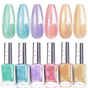 Beetles Pearl Nail Polish Set Mermaid Glow, 6 Colors Shimmer Pearl Pink Purple Quick Dry Nail Polish Long Lasting DIY Manicure Gift for Girls Women Nail Strengthener Polish(Rainbow Galaxy)