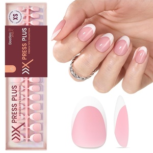 Beetles Press On Nail Kit-Short Square French Tip Press On Nails, 150Pcs Pink French Nail Tips with Nail Glue & Remover Builder Top Coat Nail Lamp, All-in-One DIY Fake Nails Gift for Women(2-Ultra Short Almond)