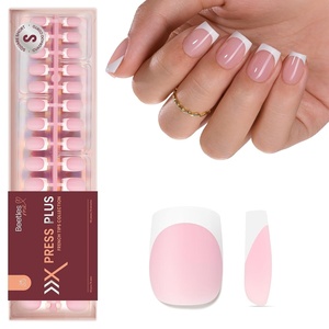 Beetles Press On Nail Kit-Short Square French Tip Press On Nails, 150Pcs Pink French Nail Tips with Nail Glue & Remover Builder Top Coat Nail Lamp, All-in-One DIY Fake Nails Gift for Women(1-Short Square Pink)