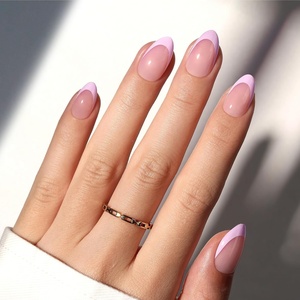 Beetles Press On Nail Kit-Short Square French Tip Press On Nails, 150Pcs Pink French Nail Tips with Nail Glue & Remover Builder Top Coat Nail Lamp, All-in-One DIY Fake Nails Gift for Women(5-S Almond Purple French)