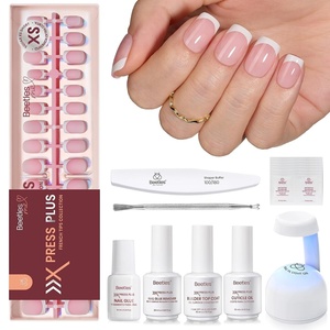 Beetles Press On Nail Kit-Short Square French Tip Press On Nails, 150Pcs Pink French Nail Tips with Nail Glue & Remover Builder Top Coat Nail Lamp, All-in-One DIY Fake Nails Gift for Women(C-Beetles X Press Kit-Extra Short Square)