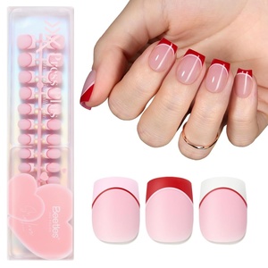 Beetles Press On Nail Kit-Short Square French Tip Press On Nails, 150Pcs Pink French Nail Tips with Nail Glue & Remover Builder Top Coat Nail Lamp, All-in-One DIY Fake Nails Gift for Women(I-S Square-Heart Whisper)