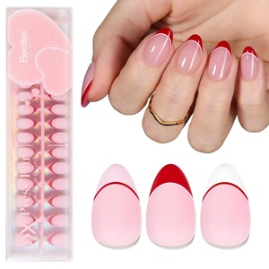 Beetles Press On Nail Kit-Short Square French Tip Press On Nails, 150Pcs Pink French Nail Tips with Nail Glue & Remover Builder Top Coat Nail Lamp, All-in-One DIY Fake Nails Gift for Women(I-S Almond-Romantic Dream)