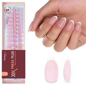Beetles Press On Nail Kit-Short Square French Tip Press On Nails, 150Pcs Pink French Nail Tips with Nail Glue & Remover Builder Top Coat Nail Lamp, All-in-One DIY Fake Nails Gift for Women(2-Short Almond-Micro French)
