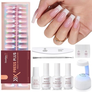 Beetles Press On Nail Kit-Short Square French Tip Press On Nails, 150Pcs Pink French Nail Tips with Nail Glue & Remover Builder Top Coat Nail Lamp, All-in-One DIY Fake Nails Gift for Women(E-Beetles X Press Kit-Long Square)