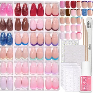 Beetles Press on Nails Kit 720Pcs 24 Colors, Short Almond Press on Nail Glossy Matte Glitter with Nail Glue & Nail Tabs Stickers, Natural Fit Lightweight Fake Nails Kit Art for Women Girls(F-S Square-Candy Mix-720PCS)