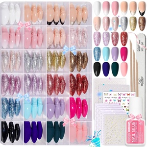 Beetles Press on Nails Kit 720Pcs 24 Colors, Short Almond Press on Nail Glossy Matte Glitter with Nail Glue & Nail Tabs Stickers, Natural Fit Lightweight Fake Nails Kit Art for Women Girls(A-S Almond-Mirror Ball-720PCS)