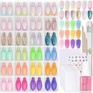 Beetles Press on Nails Kit 720Pcs 24 Colors, Short Almond Press on Nail Glossy Matte Glitter with Nail Glue & Nail Tabs Stickers, Natural Fit Lightweight Fake Nails Kit Art for Women Girls(C-S Almond-Chromatic Reverie-720PCS)