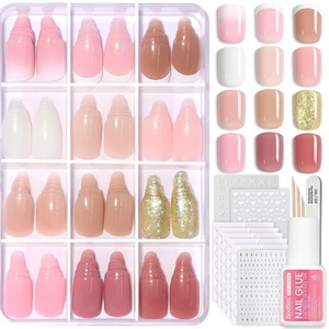 Beetles Press on Nails Kit 720Pcs 24 Colors, Short Almond Press on Nail Glossy Matte Glitter with Nail Glue & Nail Tabs Stickers, Natural Fit Lightweight Fake Nails Kit Art for Women Girls(E-S Square-Caramel Drift-360PCS)
