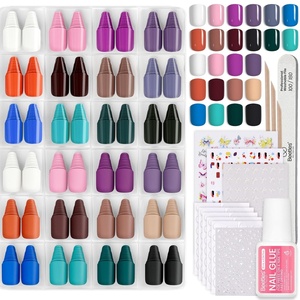 Beetles Press on Nails Kit 720Pcs 24 Colors, Short Almond Press on Nail Glossy Matte Glitter with Nail Glue & Nail Tabs Stickers, Natural Fit Lightweight Fake Nails Kit Art for Women Girls(H-S Squaval-Chroma Pop-576PCS)