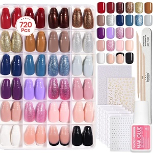 Beetles Press on Nails Kit 720Pcs 24 Colors, Short Almond Press on Nail Glossy Matte Glitter with Nail Glue & Nail Tabs Stickers, Natural Fit Lightweight Fake Nails Kit Art for Women Girls(I-S Square-Bubble Pop-720PCS)