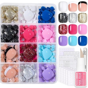Beetles Press on Nails Kit 720Pcs 24 Colors, Short Almond Press on Nail Glossy Matte Glitter with Nail Glue & Nail Tabs Stickers, Natural Fit Lightweight Fake Nails Kit Art for Women Girls(G-S Squaval-Toenails-288PCS)