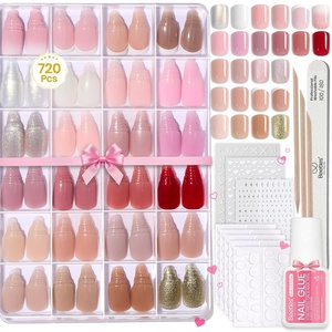 Beetles Press on Nails Kit 720Pcs 24 Colors, Short Almond Press on Nail Glossy Matte Glitter with Nail Glue & Nail Tabs Stickers, Natural Fit Lightweight Fake Nails Kit Art for Women Girls(D-S Square-Creamy Drizzle-720PCS)
