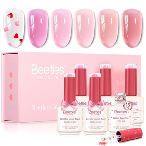 Beetles Rubber Base Gel Nail Polish, 6 Colors Nude Gel Polish Pink Peach Neutral Sheer French Tips Base Colors for Nails Flexible U V LED Soak Off for DIY Home Manicure Nail Gifts(0-1-Pink Rubber Base Gel & Gel Top Coat Heart Shape)