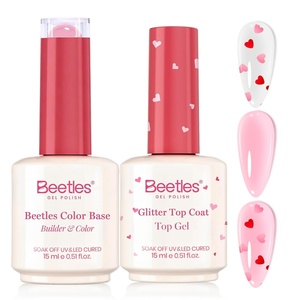 Beetles Rubber Base Gel Nail Polish, 6 Colors Nude Gel Polish Pink Peach Neutral Sheer French Tips Base Colors for Nails Flexible U V LED Soak Off for DIY Home Manicure Nail Gifts(0-1-Clear 2 PCS Color Builder Base&Glitter Top Coat)