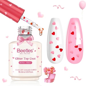 Beetles Shamrock Gel Top Coat, Clover Glitter Top Coat Gel Nail Polish with Four-Leaf Clover Sequins Overlay No Wipe Shine Finish Long Lasting Soak Off U v Lamp Nail Art Design Manicure Diy at Home(0-0-Clear Heart Glitter Top Coat)