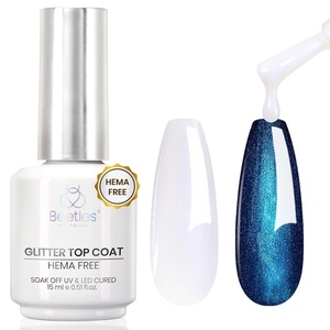 Beetles Shamrock Gel Top Coat, Clover Glitter Top Coat Gel Nail Polish with Four-Leaf Clover Sequins Overlay No Wipe Shine Finish Long Lasting Soak Off U v Lamp Nail Art Design Manicure Diy at Home(Pearl Finish Glitter)