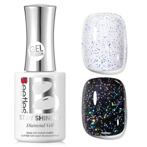 Beetles Shamrock Gel Top Coat, Clover Glitter Top Coat Gel Nail Polish with Four-Leaf Clover Sequins Overlay No Wipe Shine Finish Long Lasting Soak Off U v Lamp Nail Art Design Manicure Diy at Home(15ml Glitter Top Coat Stay Shining)